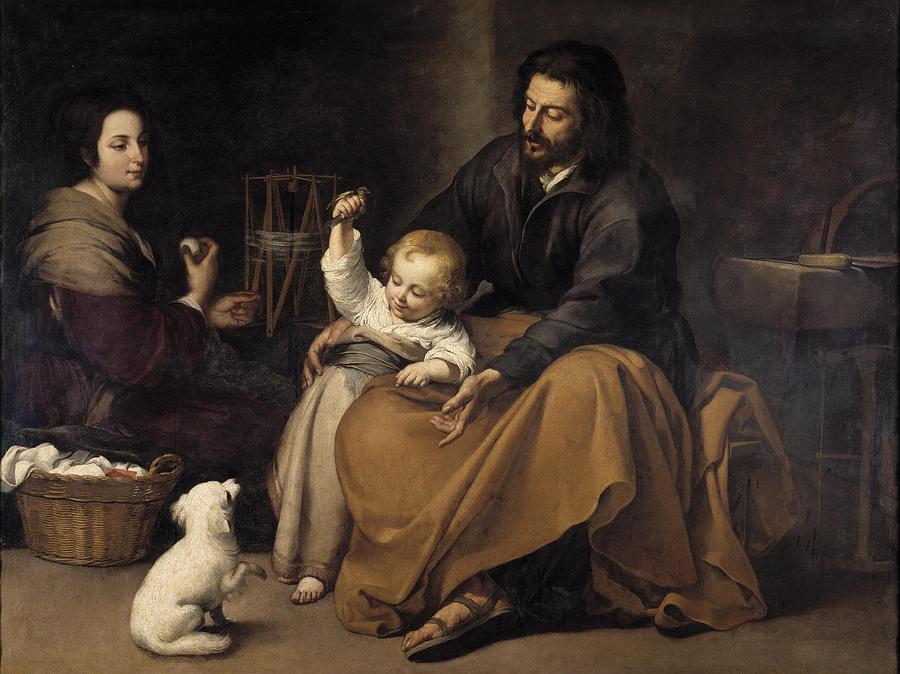 The Holy Family with dog Painting by Celestial Images