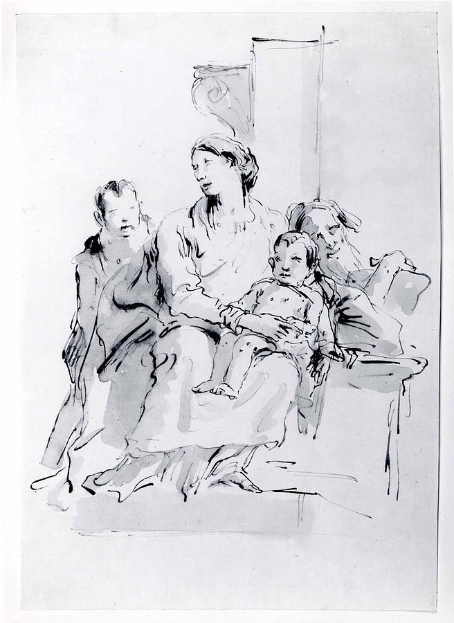 Giovanni Battista Tiepolo Drawing - The Holy Family With Saint John by Giovanni Battista Tiepolo