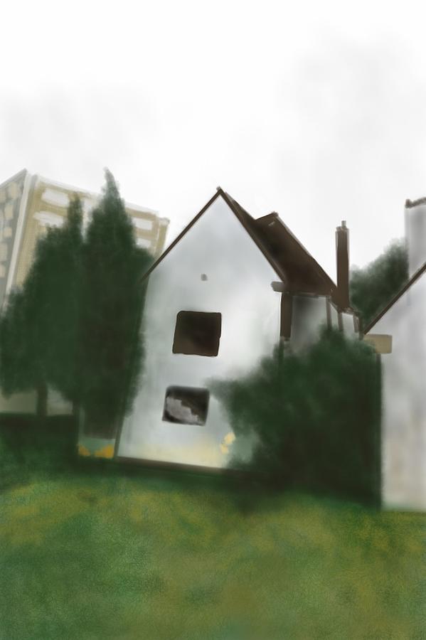 Landscape Drawing - The house with a staircase that shouldnt be there by Sam Clift