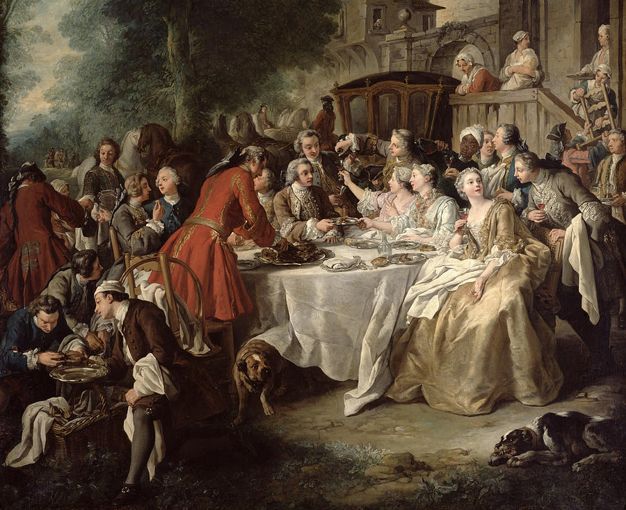 The Hunt Lunch, Detail Of The Diners Painting by Jean Francois de Troy