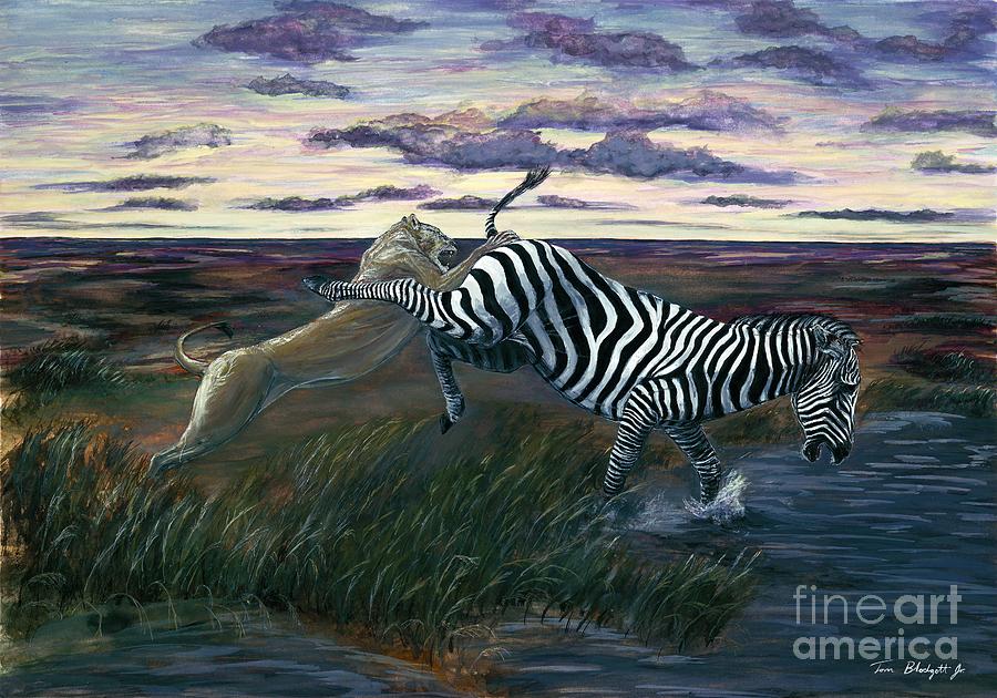 Zebra Painting - The Hunt by Tom Blodgett Jr