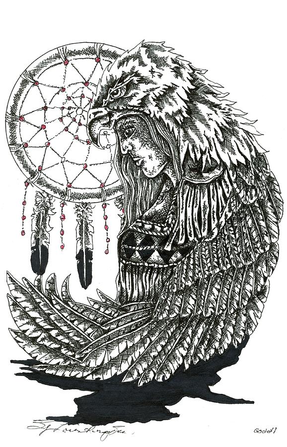 Eagle Drawing - The Hunter Who Catches Dark Spirits by Louis McCollum