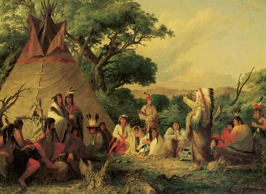 Native American Painting - The Indian Council by Seth Eastman