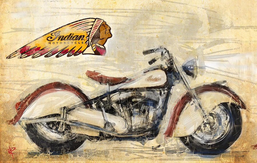 Vintage Indian Motorcycle Mixed Media - The Indian by Russell Pierce