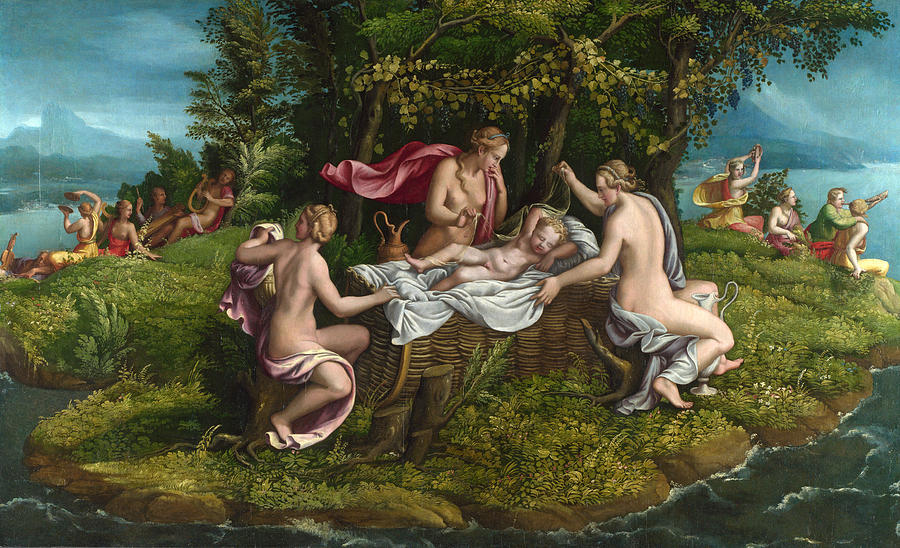 The Infancy of Jupiter Painting by Workshop of Giulio Romano