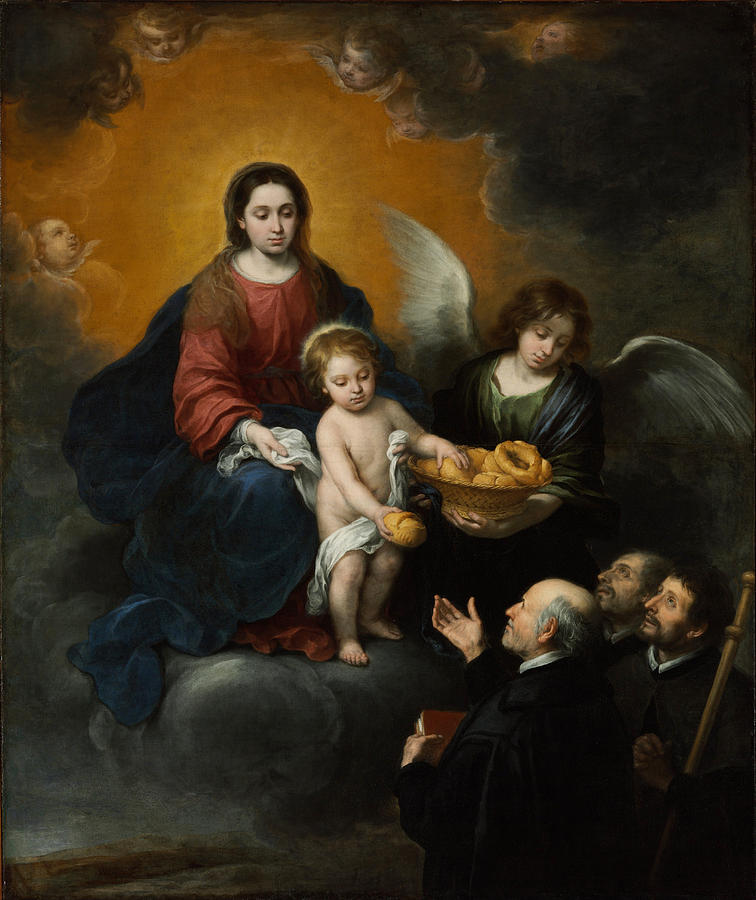 The Infant Christ Distributing Bread to the Pilgrims Painting by Bartolome Esteban Murillo