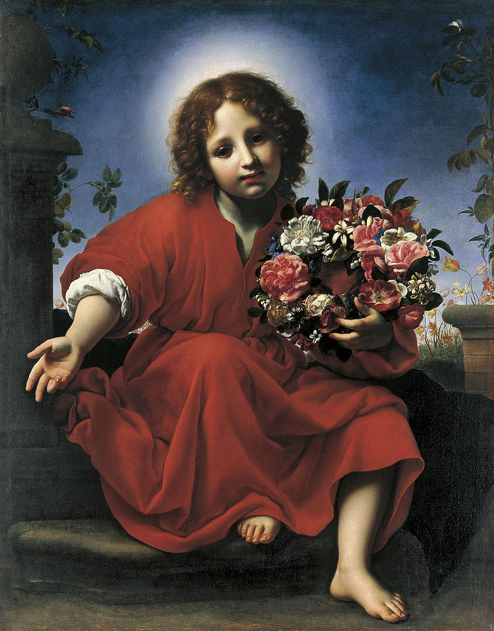 Carlo Dolci Painting - The Infant Christ with a Floral Wreath by Carlo Dolci