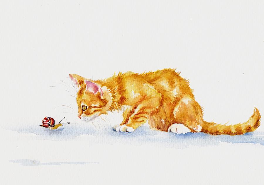 Curiosity and the kitten Painting by Debra Hall