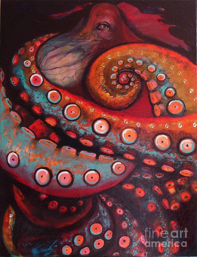 Octopus Painting - The Intelligent Eye  by Donna Chaasadah
