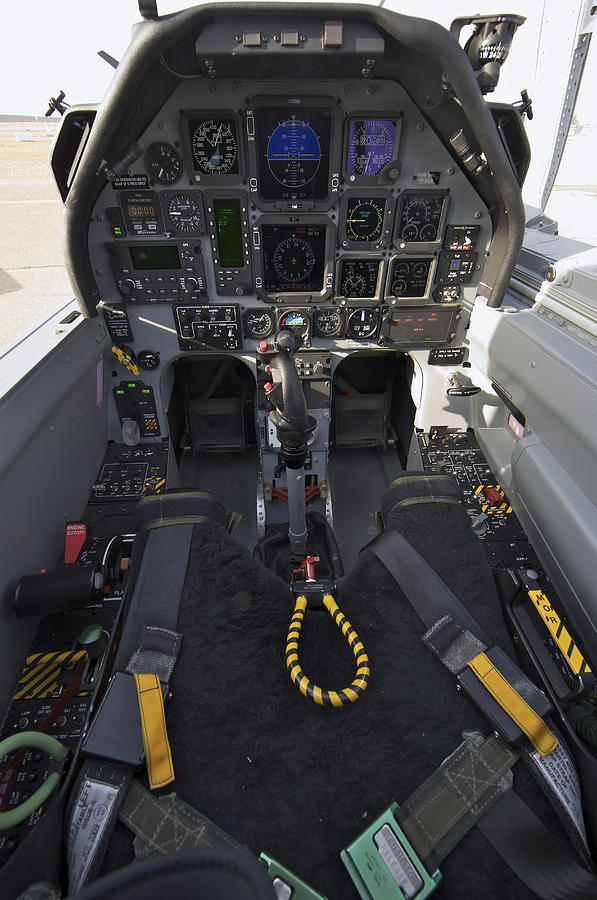 The interior cockpit of an Iraqi Air Force T-6 Texan trainer aircraft on COB Speicher. Photograph by Stocktrek Images