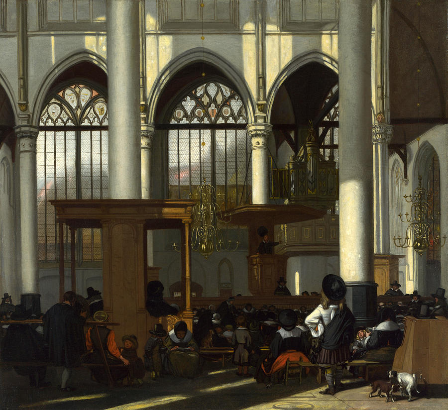 The Interior of the Oude Kerk. Amsterdam Painting by Emanuel de Witte