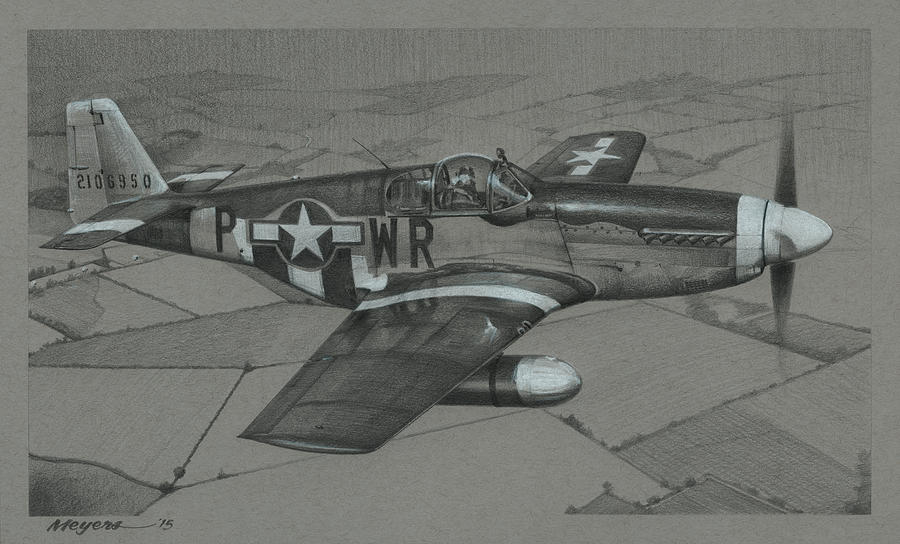 4th Fighter Group Drawing - The Iowa beaut by Wade Meyers