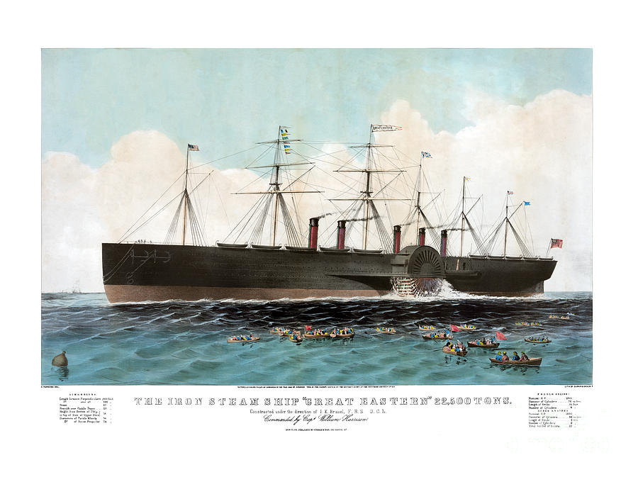 The iron steam ship Great Eastern - 1858 Painting by Pablo Romero ...