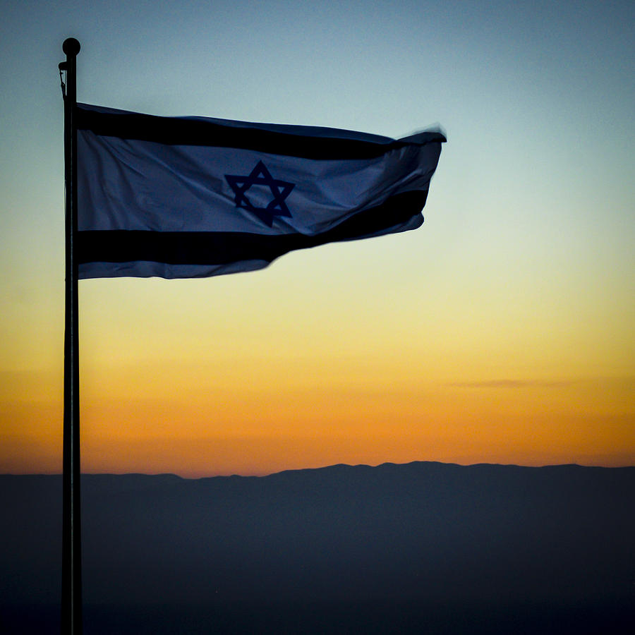 The Israeli Flag On Masada Before Sunrise Photograph
