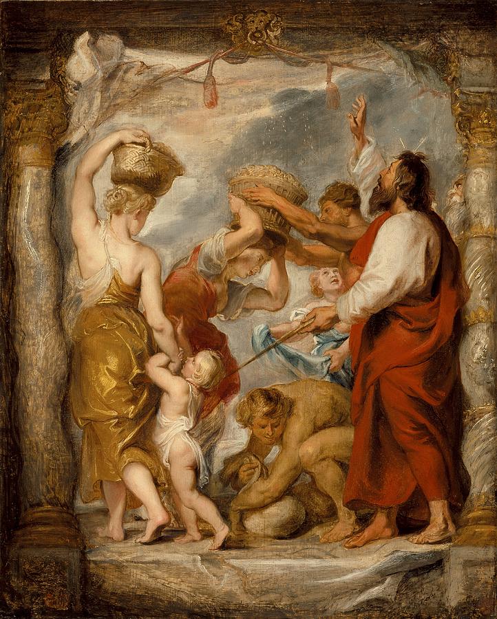 The Israelites Gathering Manna in the Desert Digital Art by Peter Paul Rubens