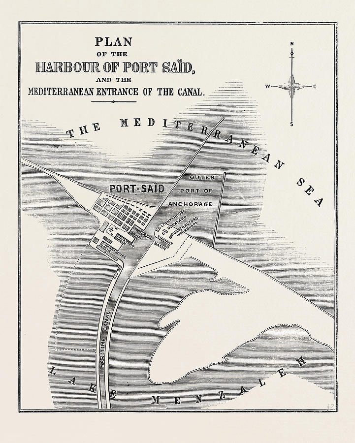 The Isthmus Of Suez Maritime Canal Plan Of The Harbour Drawing by