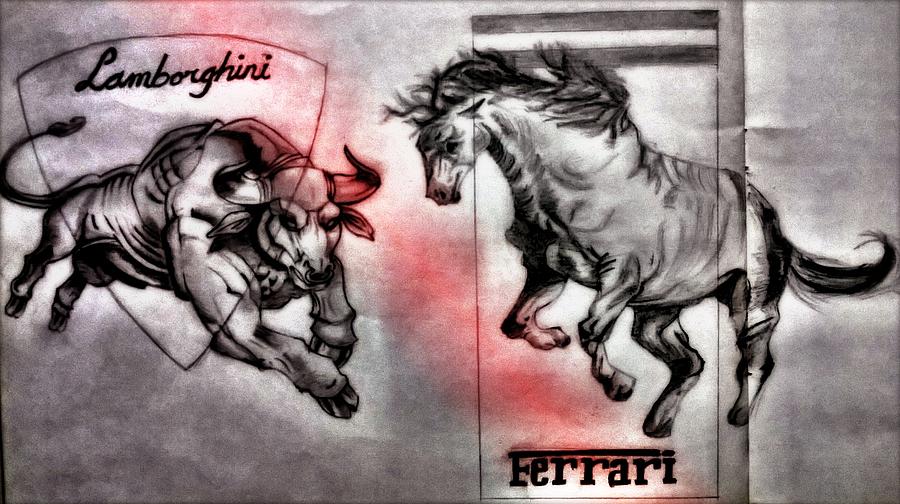 Bull Drawing - The Italian Rivalry by Shokeen Kalyan