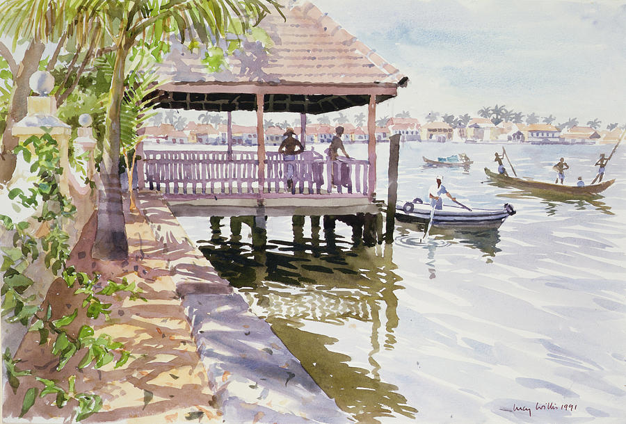 Boat Painting - The Jetty Cochin by Lucy Willis