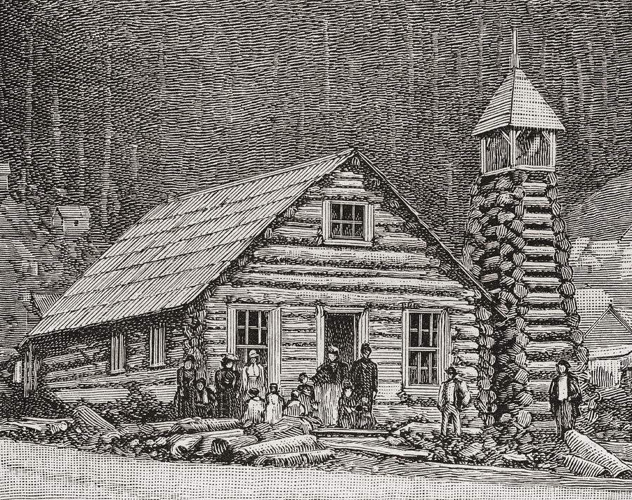 Black And White Drawing - The Klondike Presbyterian Church At Juneau, Alaska by American School