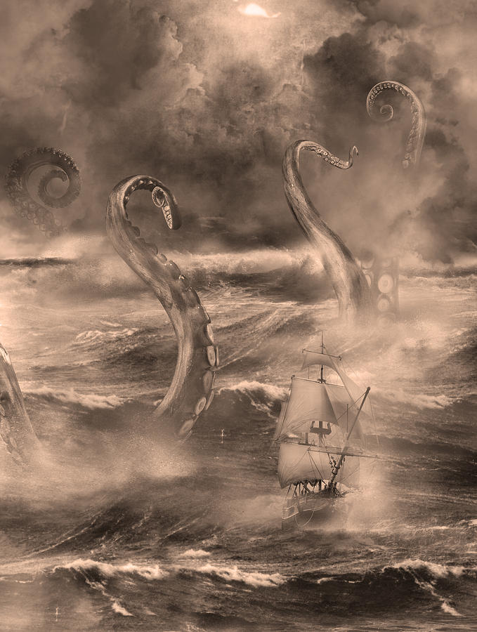 Octopus Digital Art - The Kraken Unleashed by Renato Nogueira Saltori