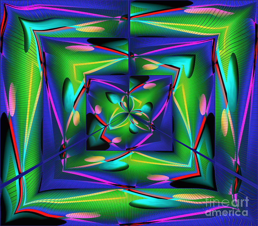 Space Digital Art - The Science Laboratory - Green and Purple Abstract by Gillian Owen