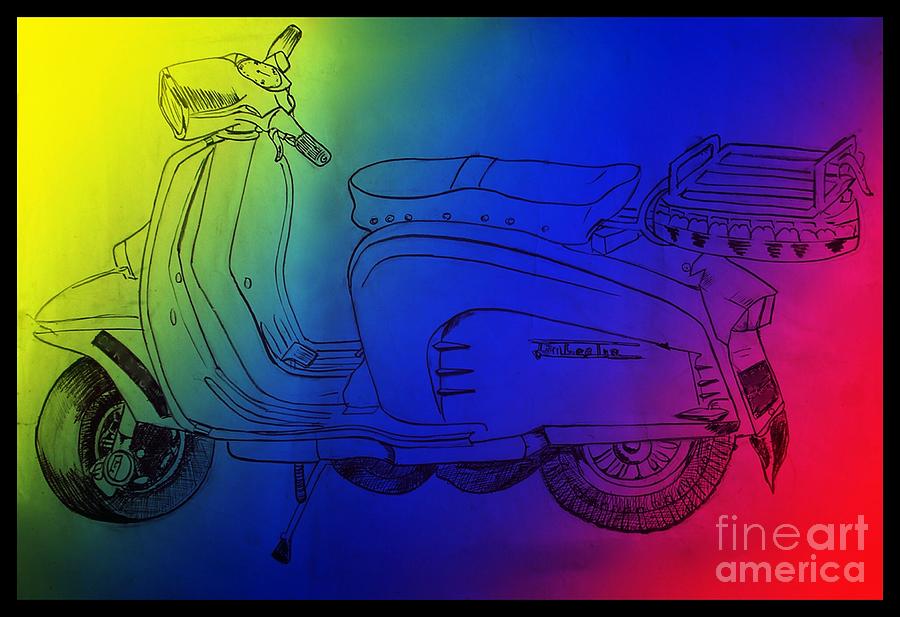 The LamBretta Retro Style Drawing by Joan-Violet Stretch