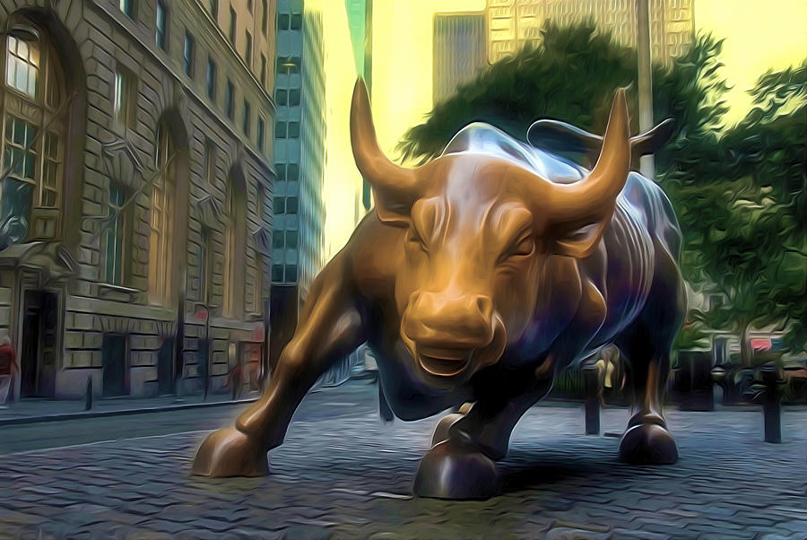 The Landmark Charging Bull In Lower Manhattan 2 Painting by Jeelan Clark