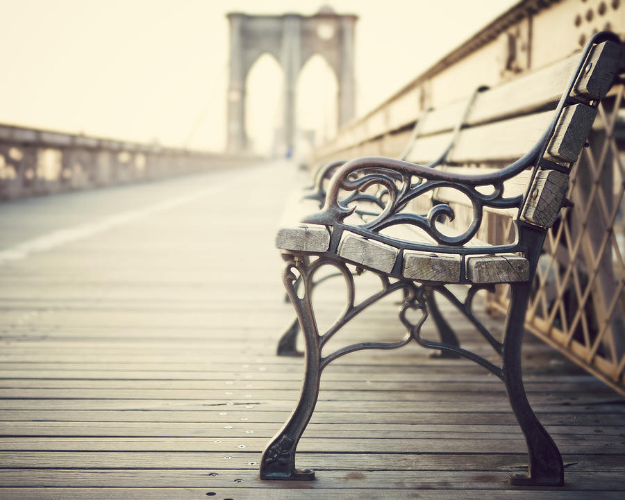 New York City Photograph - Brooklyn Bridge Bench by Irene Suchocki