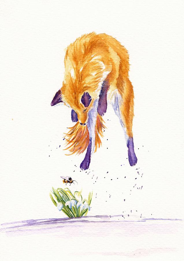 Bee Springy - Leaping Fox Painting by Debra Hall
