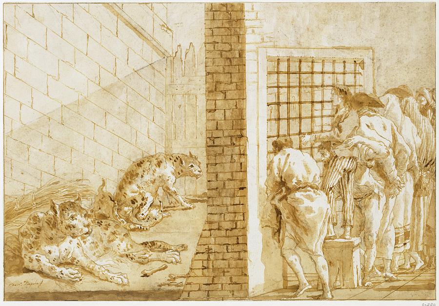 Pen Drawing - The Leopards Cage At The Menagerie by Giovanni Domenico Tiepolo