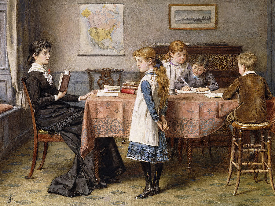 The Lesson Painting by  George Goodwin Kilburne