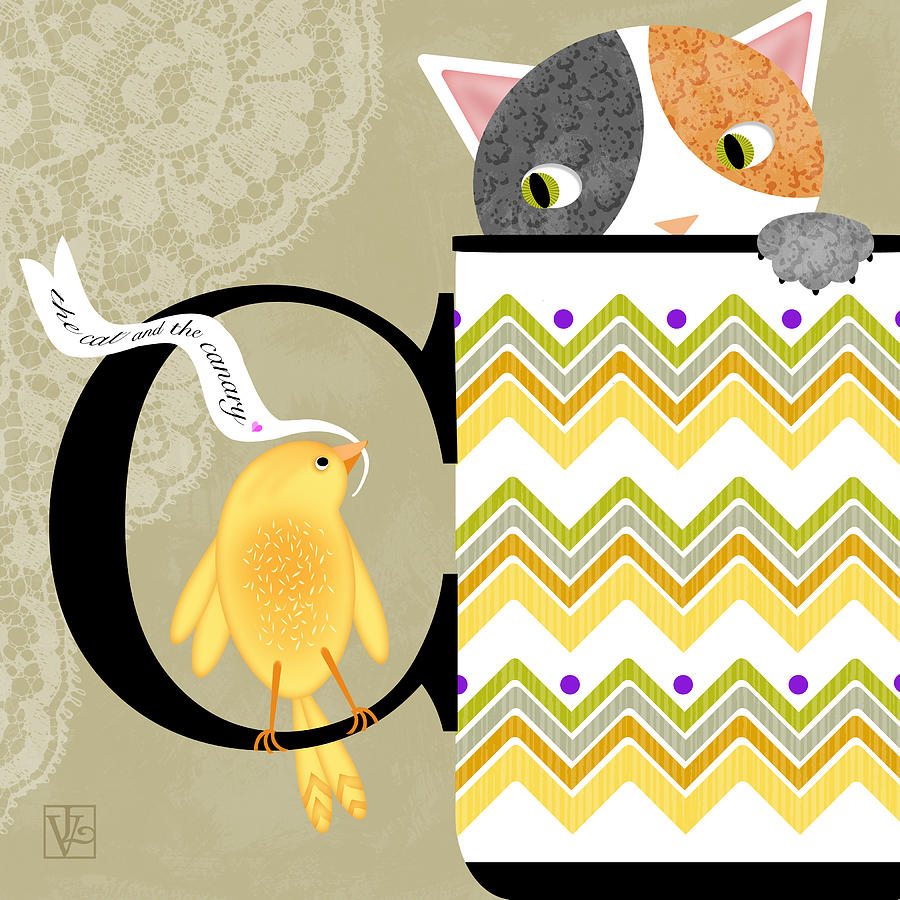 Canary Digital Art - The Letter C for Cat and Canary by Valerie Drake Lesiak
