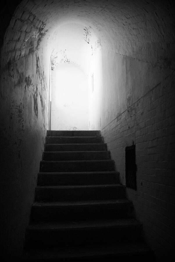 The Light at the Top of the Stairs - bw Photograph by Marilyn Wilson