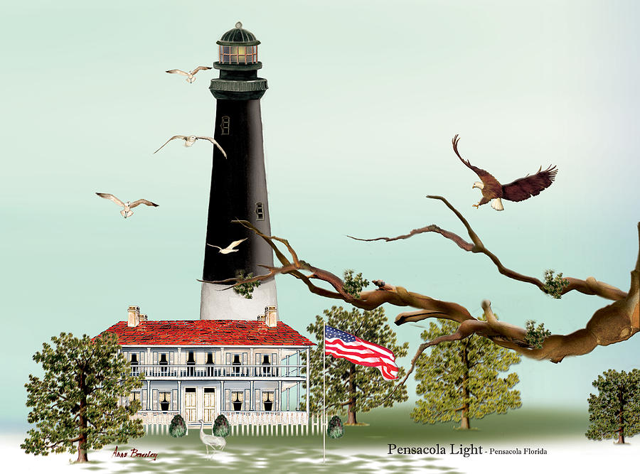 The Light House at Pensacola Painting by Anne Beverley-Stamps