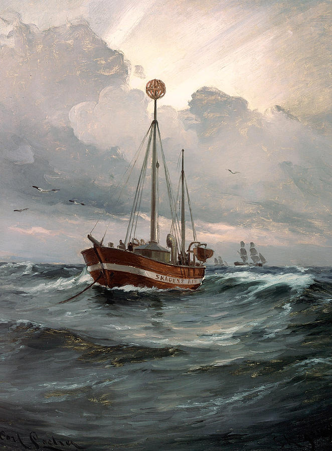 Vintage Painting - The Light Ship at Skagen Reef by Mountain Dreams