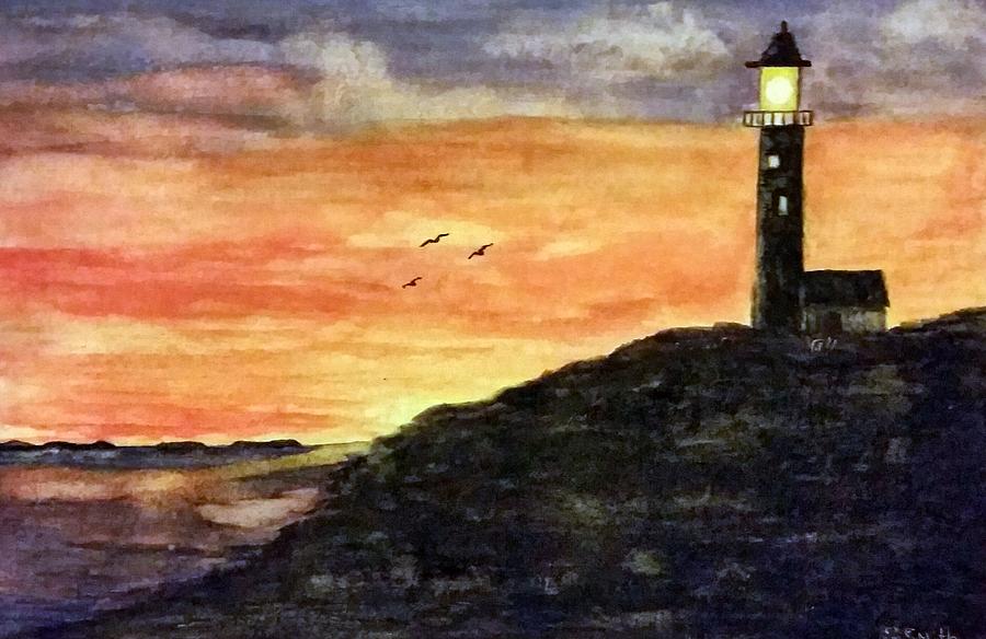 The Lighthouse at Dusk Painting by Gerry Smith