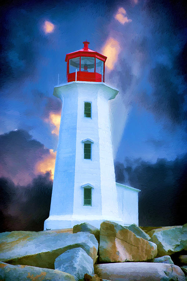 Seagull Painting - The Lighthouse at Peggys Cove by John Haldane