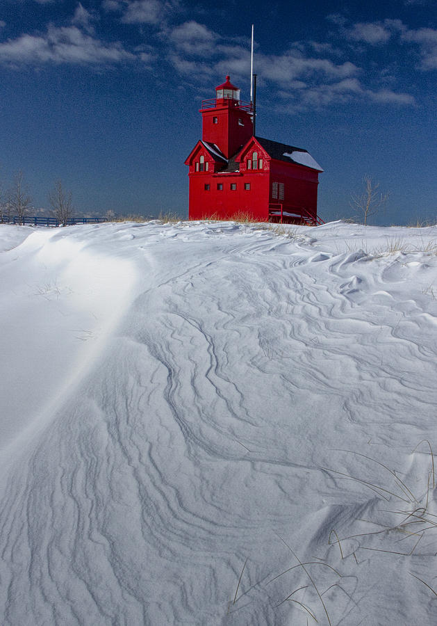 The Lighthouse Big Red during Winter in Holland Michigan Photograph by Randall Nyhof