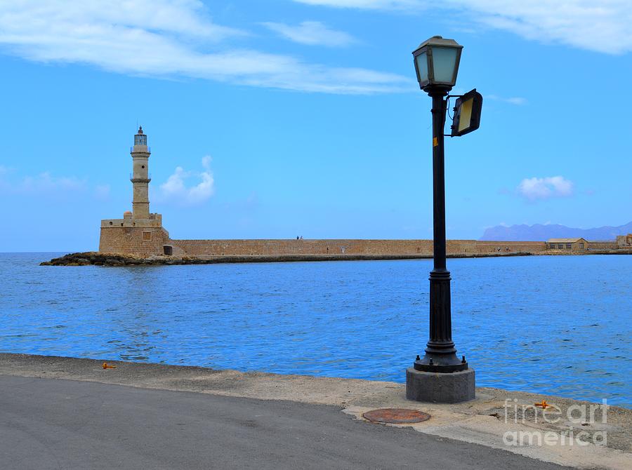 The Lighthouse From Chania Harbor Crete Greece Photograph by Ana Maria Edulescu