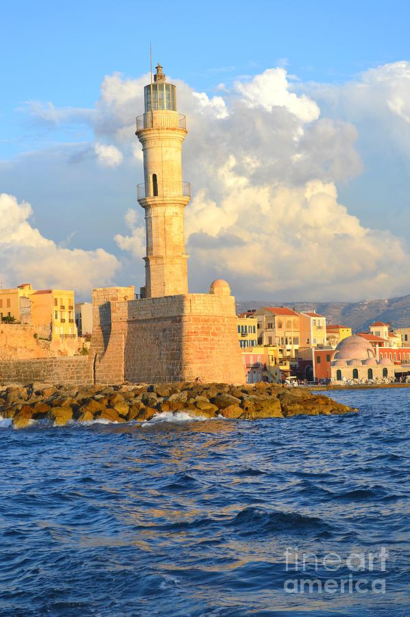 The Lighthouse From Chania Venetian Harbor Crete Greece Photograph by Ana Maria Edulescu
