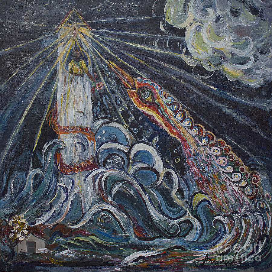 Ocean Painting - The Lighthouse Keeper And The Swan 2 by Avonelle Kelsey Ocean Painting - The Lighthouse Keeper And The Swan 2 by Avonelle Kelsey