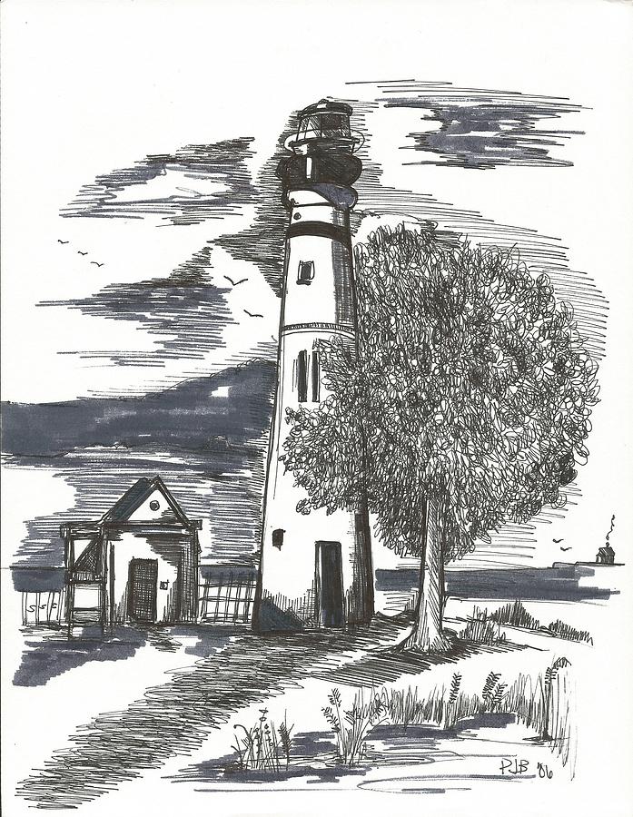 Black And White Drawing - The Lighthouse by Philip Blanche