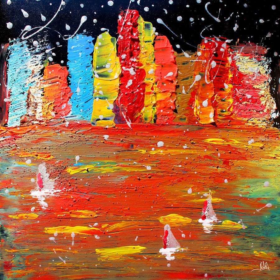 Abstract Painting - The Lights Of City by Julia Apostolova Abstract Painting - The Lights Of City by Julia Apostolova