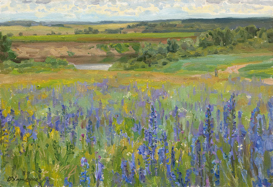 Summer Painting - The lilac meadow by Victoria Kharchenko