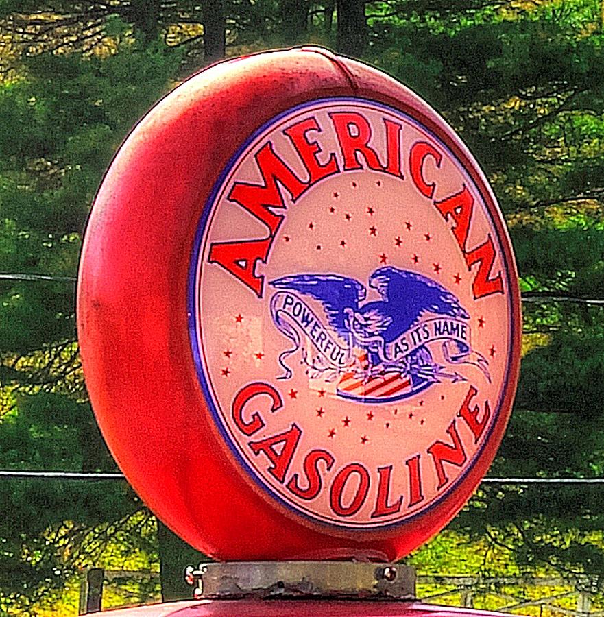 The Lincoln Highway in Bedford County PA - American Gasoline Co. Gas Pump Globe No. 1 Close View Photograph by Michael Mazaika