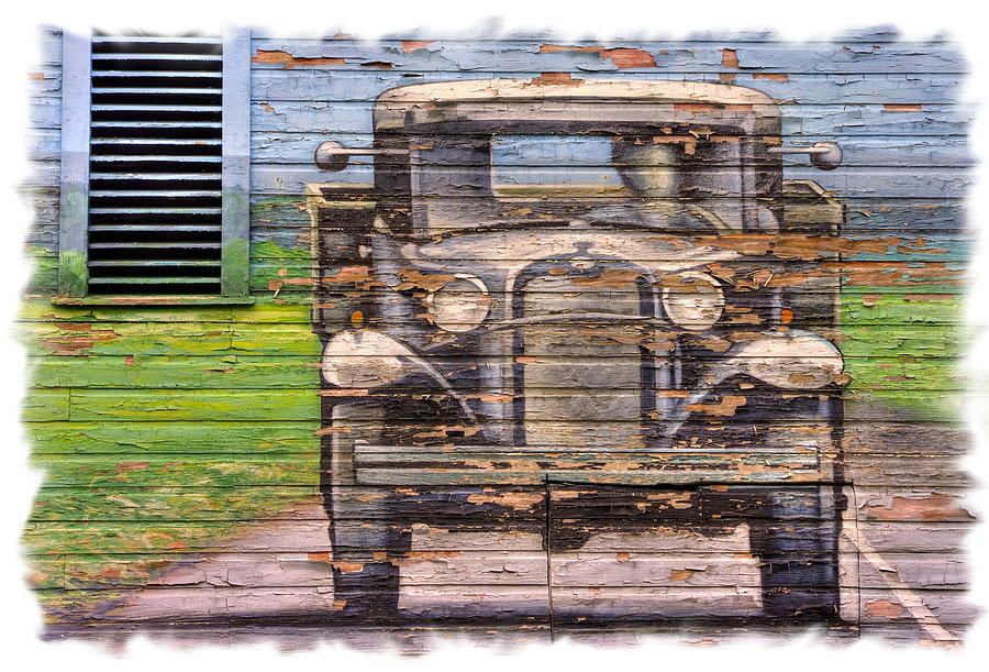 The Lincoln Highway in Bedford County Pa - Barn Mural at Bison Corral Farm Detail B1 - Vintage Truck Photograph by Michael Mazaika