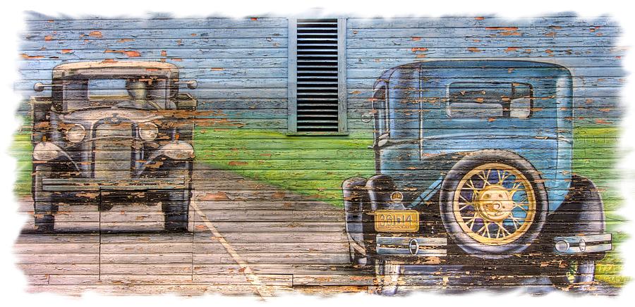 The Lincoln Highway in Bedford County Pa - Barn Mural at Bison Corral Farm Detail B2 - Traffic Photograph by Michael Mazaika