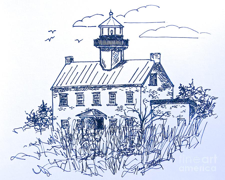 The lines of East Point Light in Blue Drawing by Nancy Patterson
