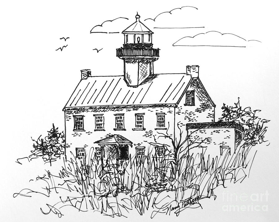 The Lines of East Point Light  Drawing by Nancy Patterson