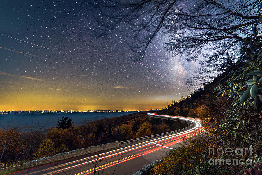 The Linn Cove Viaduct Milky Way Light Trails Photograph by Robert Loe